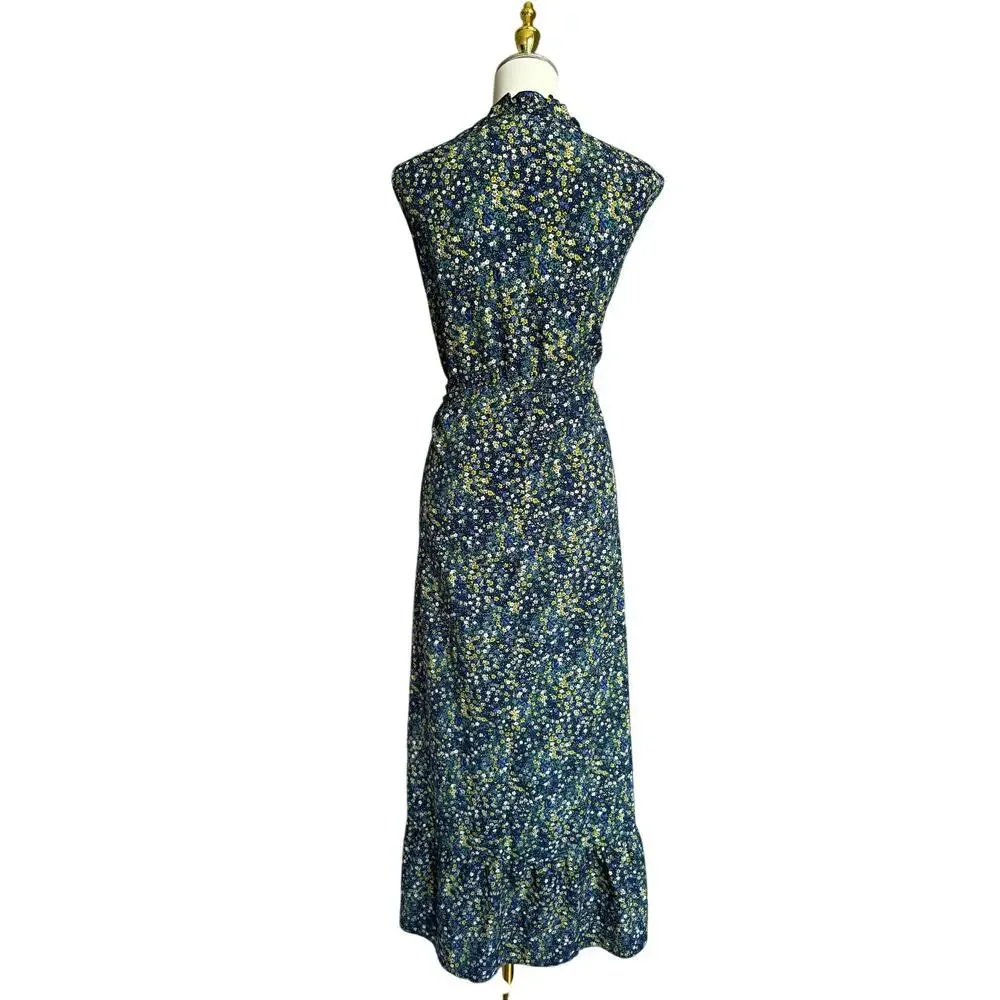 CzYinXian Blue Floral Maxi Dress Sleeveless Ruffle Hem Size 2XL